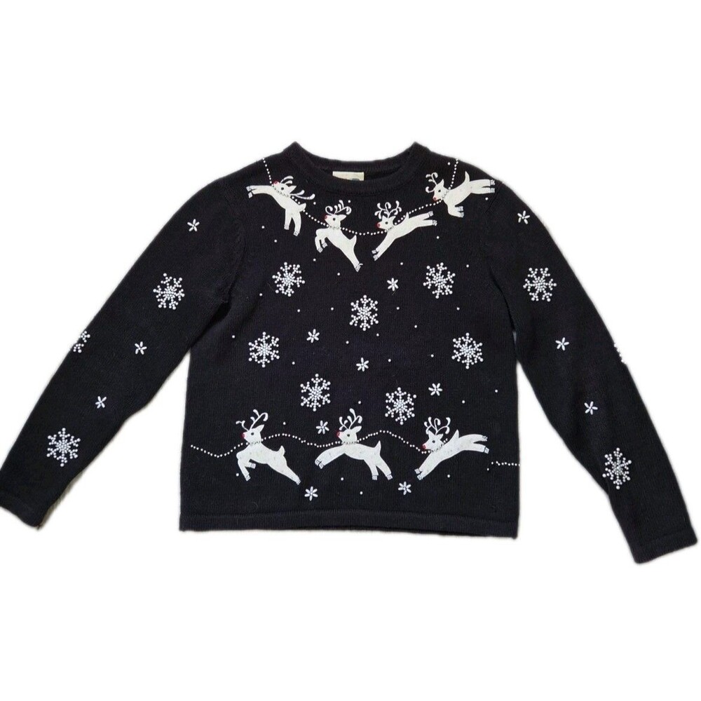 Vintage Paul Harris Design Reindeer Snowflake Christmas Sweater Ramie Cotton PM